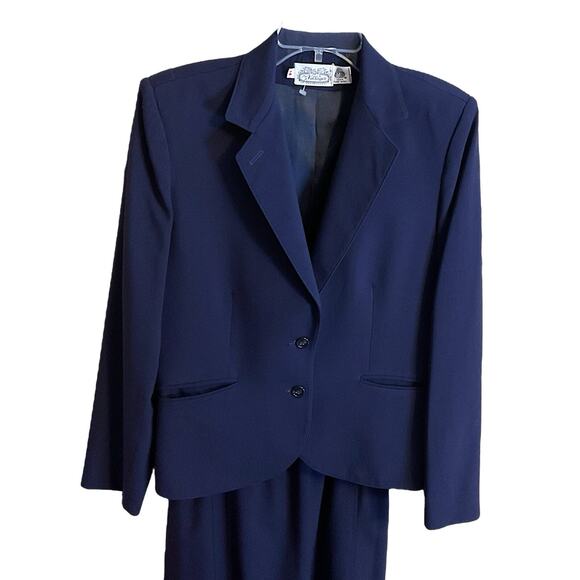 Vintage The Villager 2 Piece Suit Skirt Blazer Jacket Women SZ 14 Navy Blue Wool - Picture 7 of 16